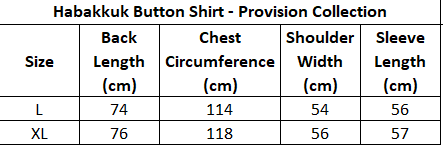 Habakkuk Button Shirt - Provision Collection (Sizing Guide)