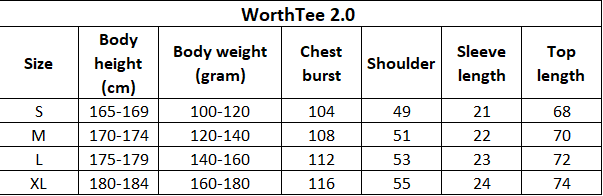 WorthTee -2.1 (Sizing Guide)