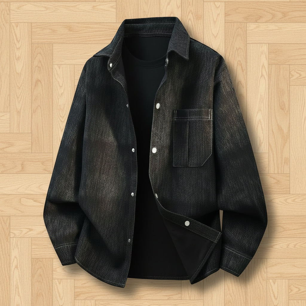 Habakkuk button shirt polyester thick fabric black color oversized