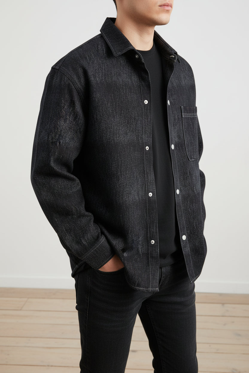Habakkuk button shirt polyester thick fabric black color oversized