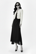 Elegant Long Black Dress with White Rose Embroid Crop top Jacket