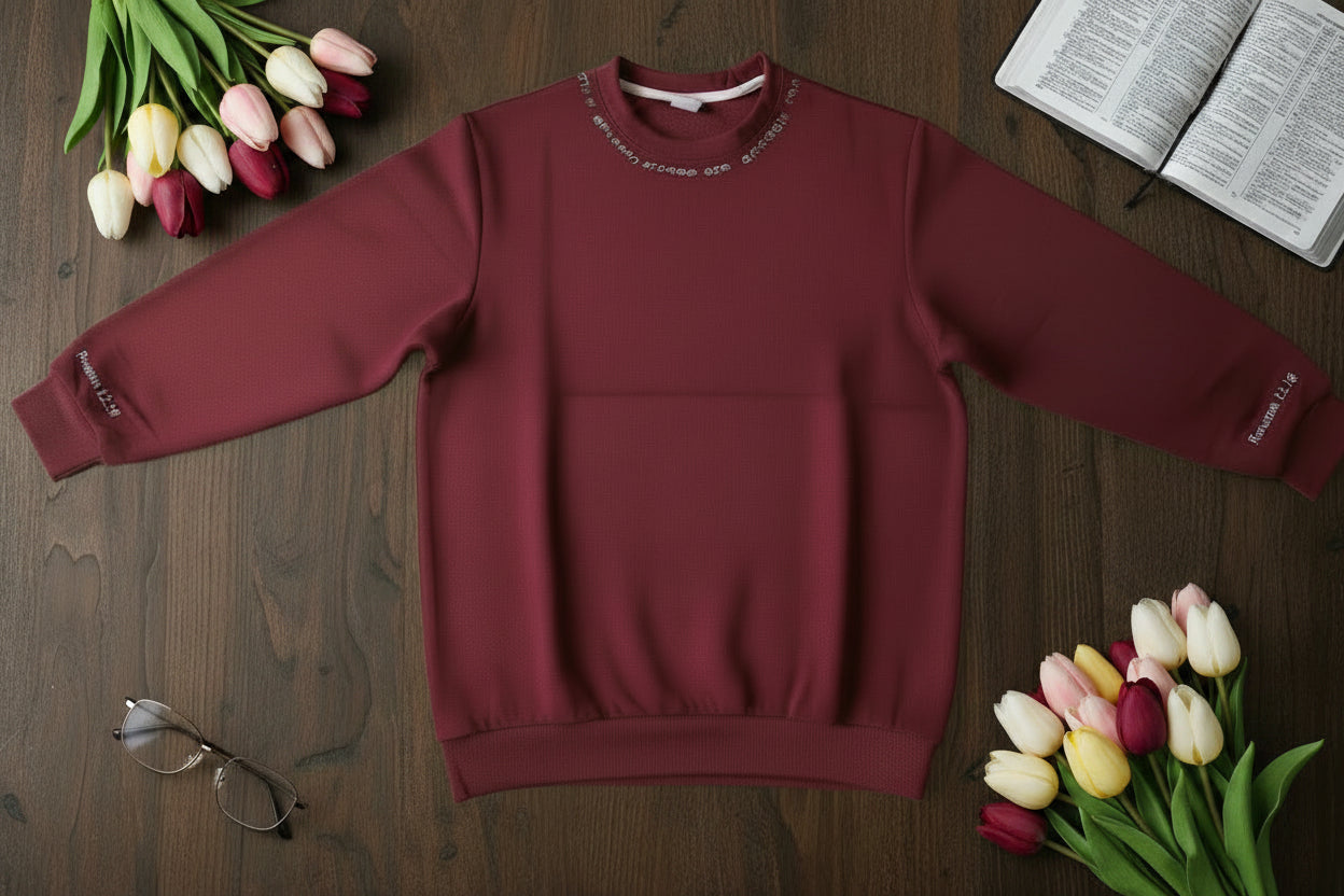 Dark wine red Sweater Unisex oversized Word on collar 