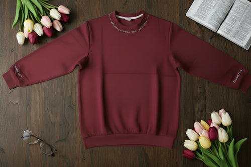 Dark wine red Sweater Unisex oversized Word on collar 
