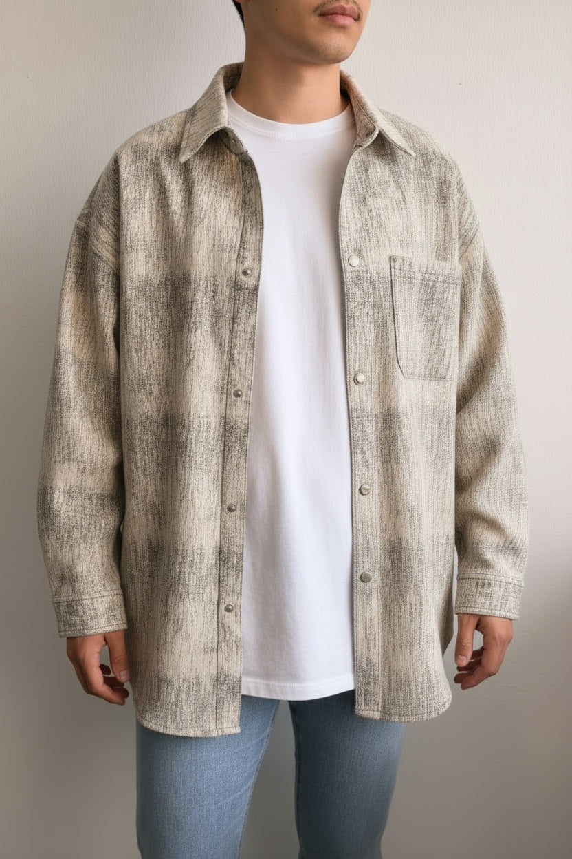 Habakkuk button shirt polyester thick fabric beige color oversized