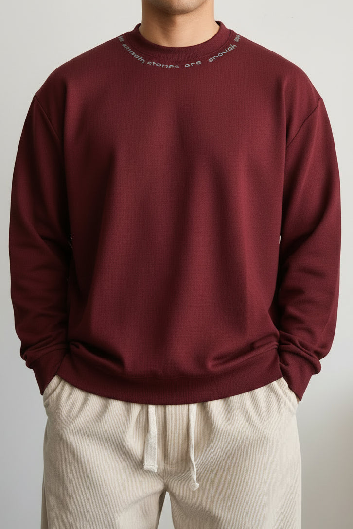 Dark wine red Sweater Unisex oversized Word on collar 