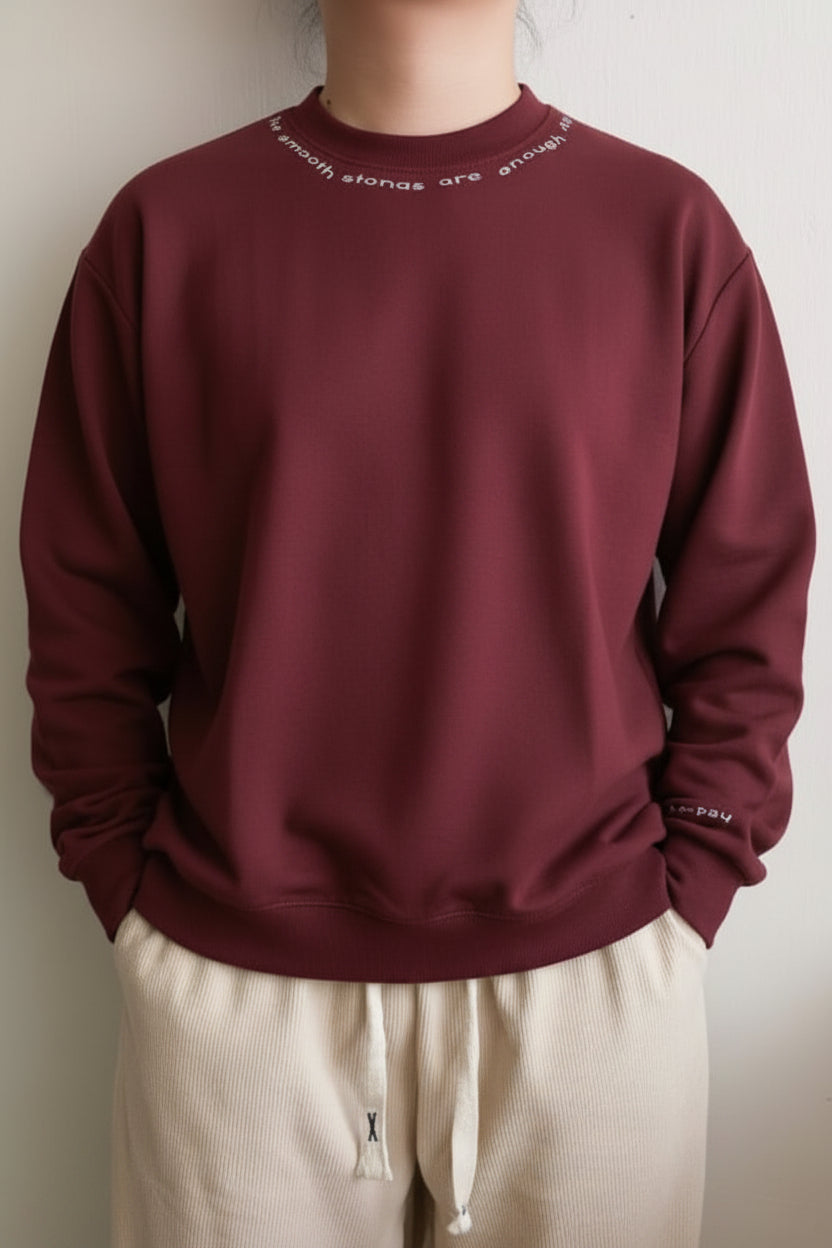 Dark wine red Sweater Unisex oversized Word on collar 