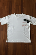 white tshirt-jirezzo-yezostello podcast tshirt - red words